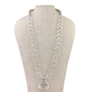 Vintage Faceted Clear Crystal Bead Necklace Silver Tone Clasp